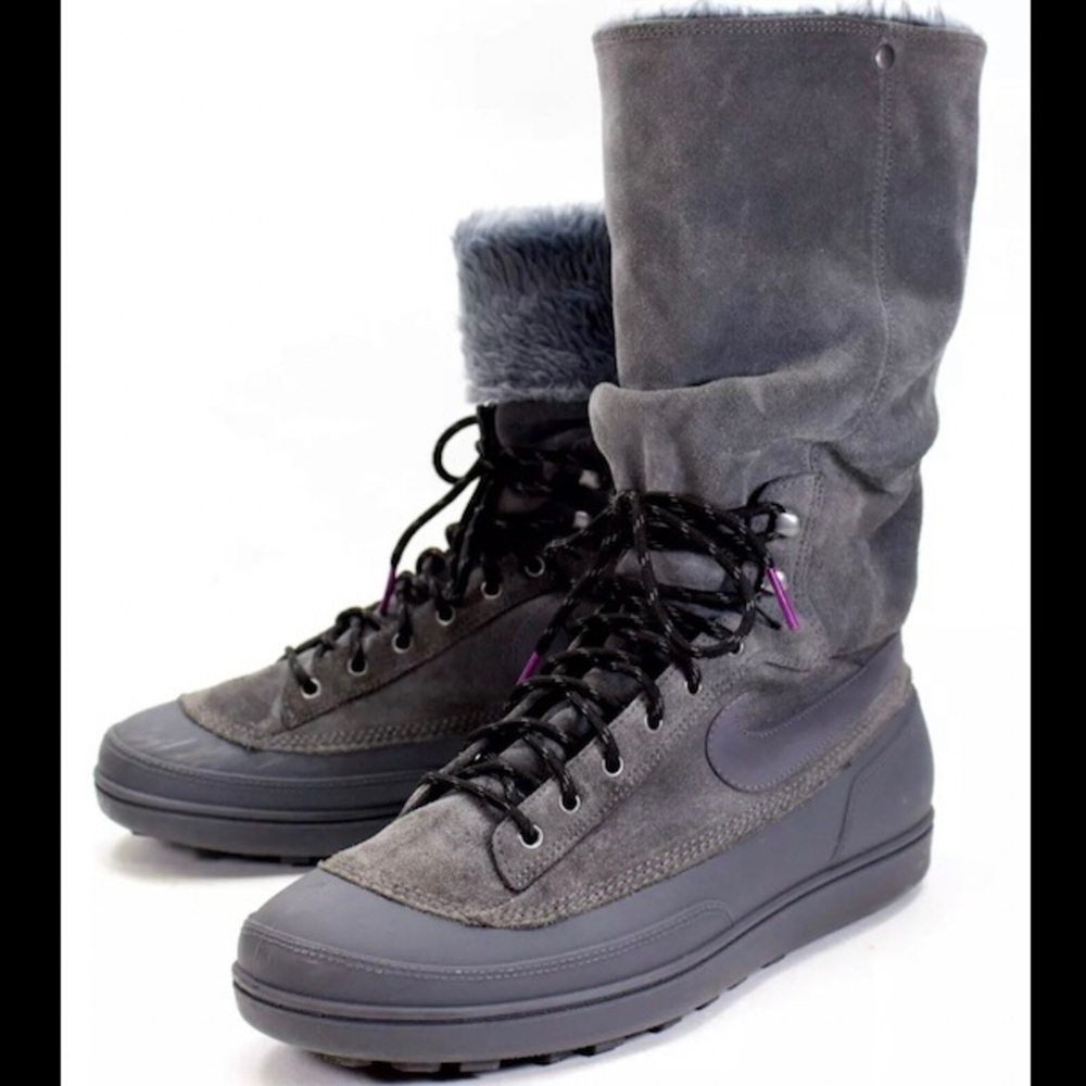 Nike Storm Warrior Snow Boots Womens Size 9.5 High Faux Gray Lace-Up Shaft 11”